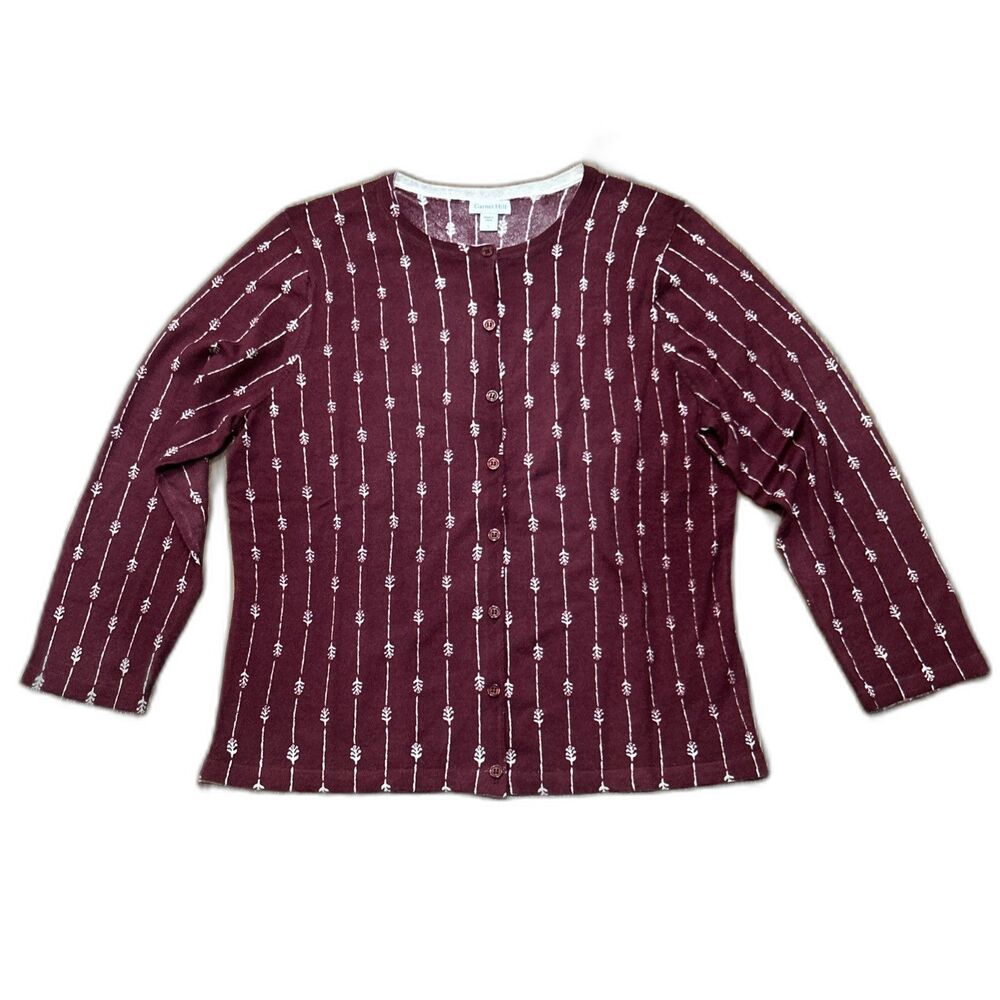 Garnet Hill Sweater Womens Large Signature Eco Merino Wool Cardigan Maroon